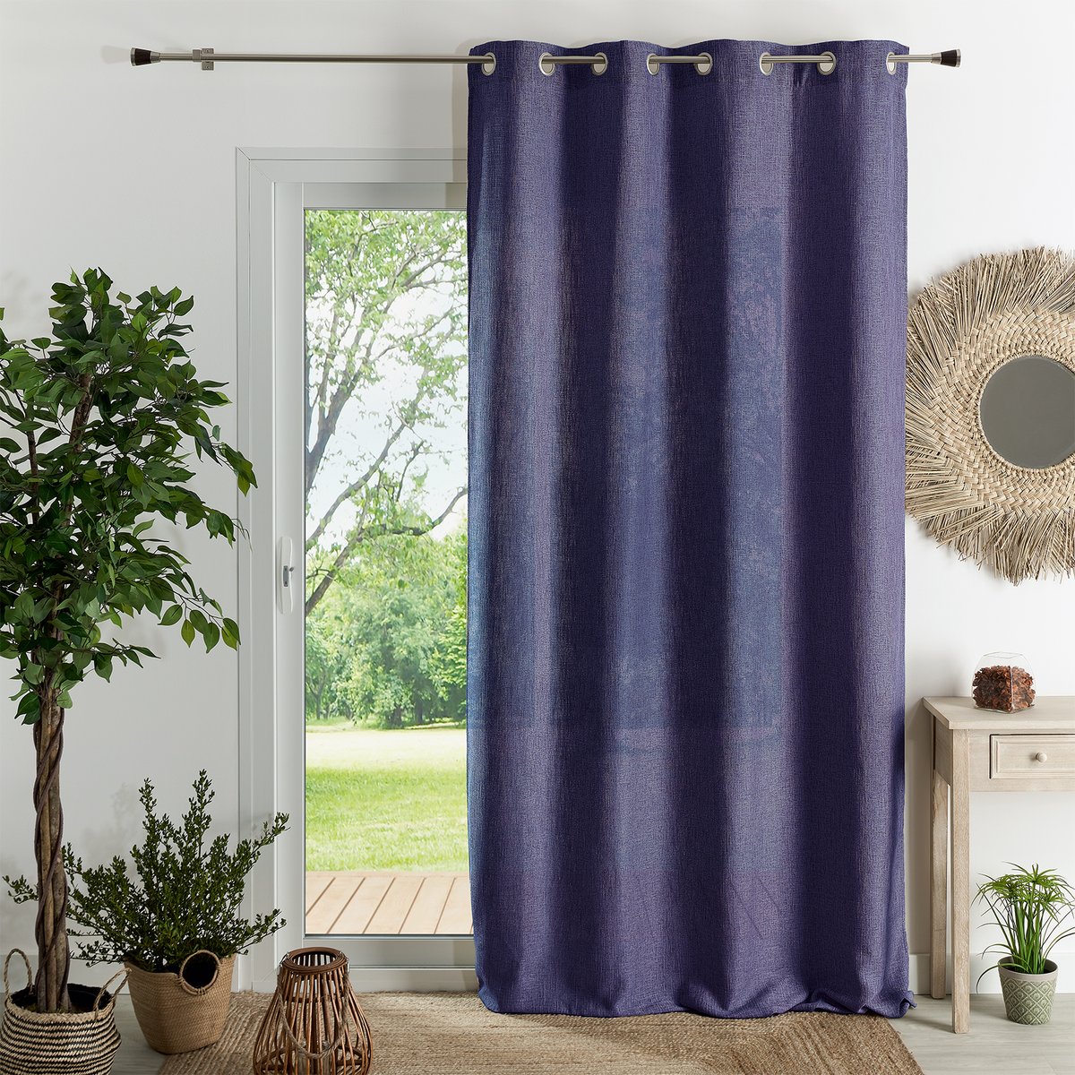 Rideau tamisant  -  - Effet tissé - QABANE bleu, HOME MAISON