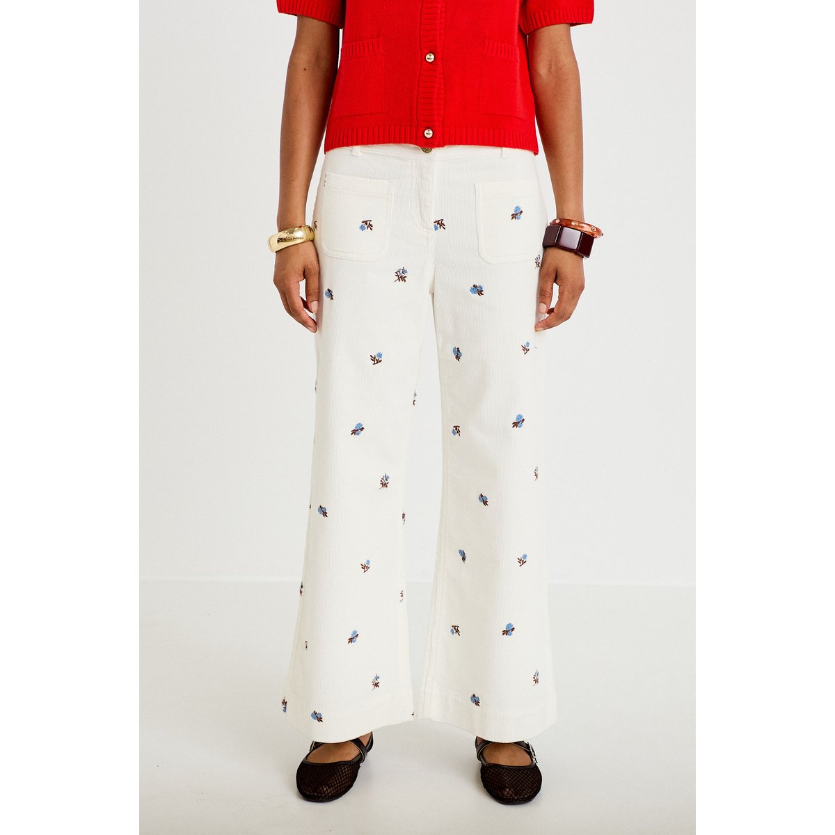 Pantalon bootcut taille haute velours blanc, CACHE CACHE