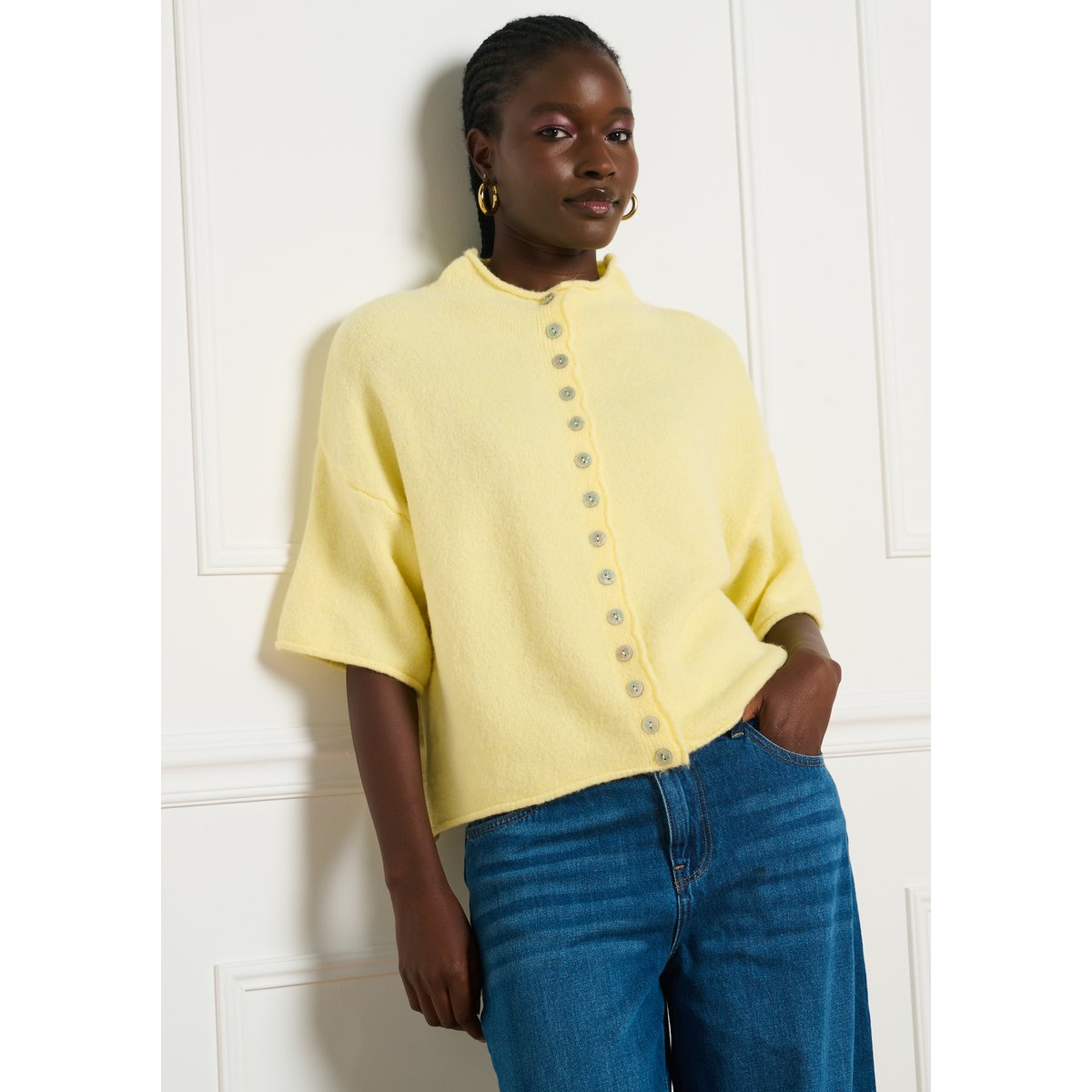 Gilet à col montant jaune pastel, LOLALIZA