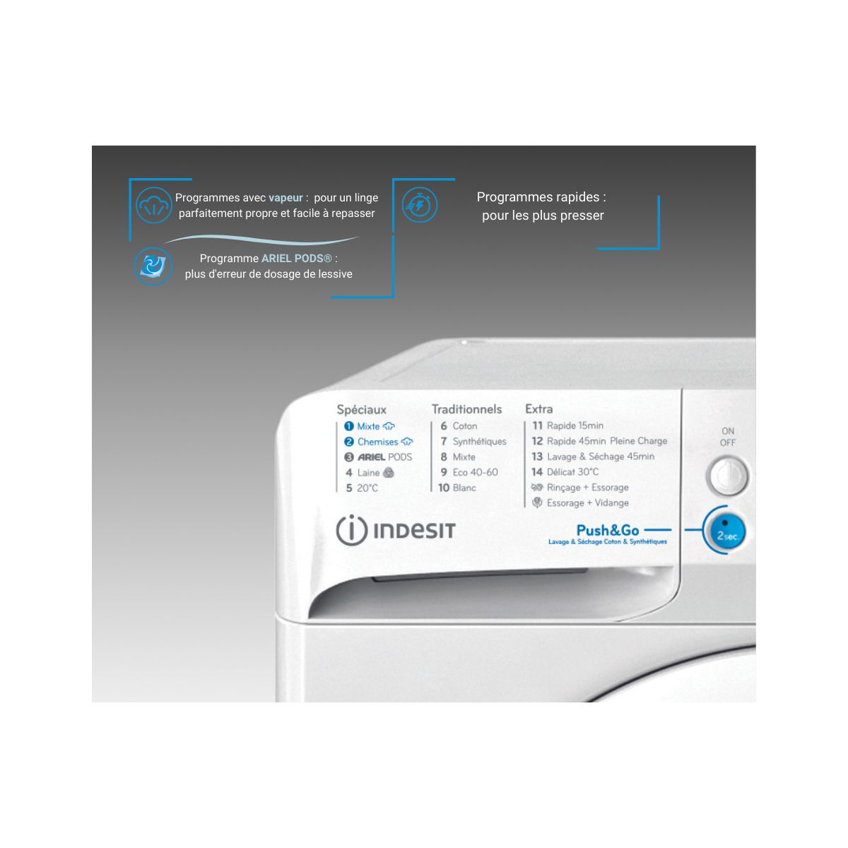 Lave linge séchant hublot BDE96435WKVFR couleur unique, INDESIT