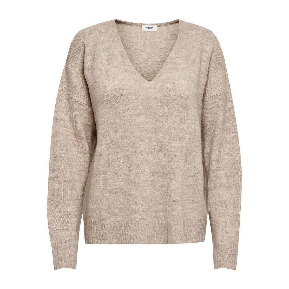 Maglione scollo a V in maglia fine beige, JDY