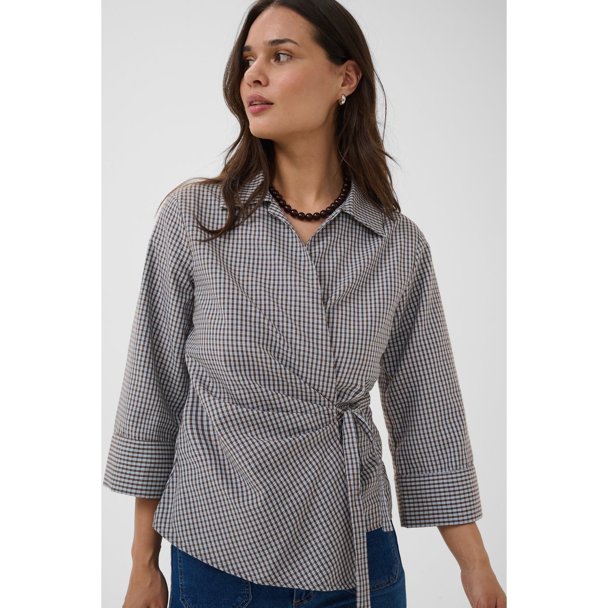 Chemise à manches longues marron bleu brown/blue check, KAFFE