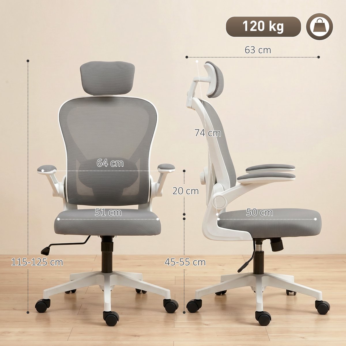 Chaise de bureau Maille Gris gris, HOMCOM