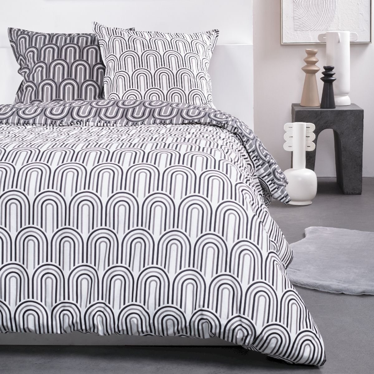 Parure de lit imprimé Graphique coton SUNSHINE SOPHIE blanc, TODAY