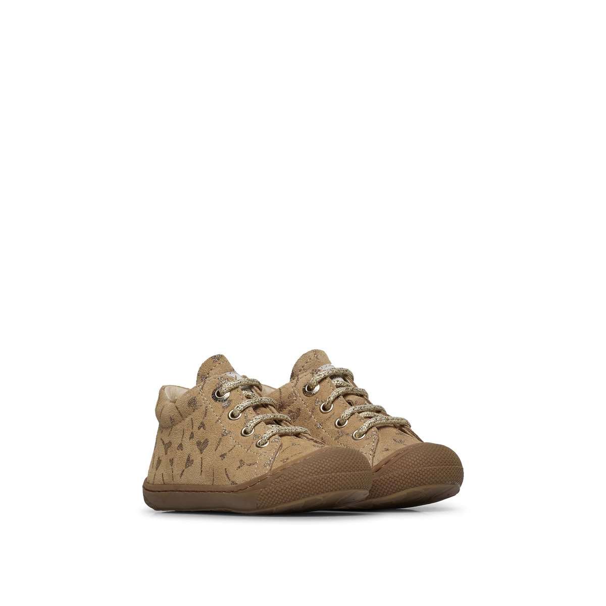 Chaussures premiers pas en suède avec cœurs pailletés COCOON beige-platin, NATURINO