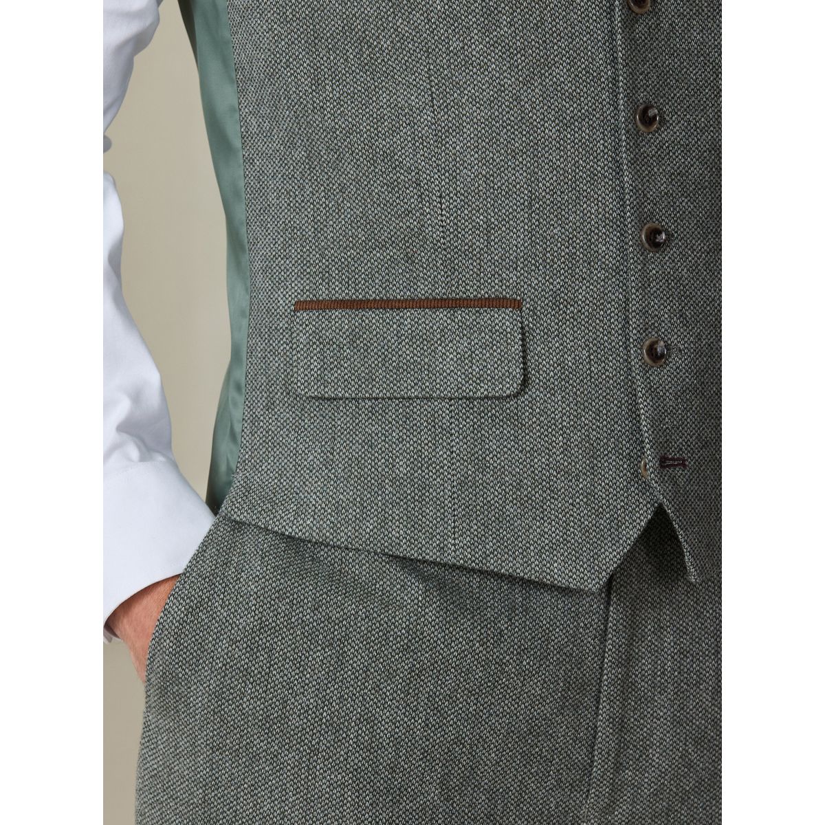 Gilet de costume standard en laine italienne vert sauge, NEXT