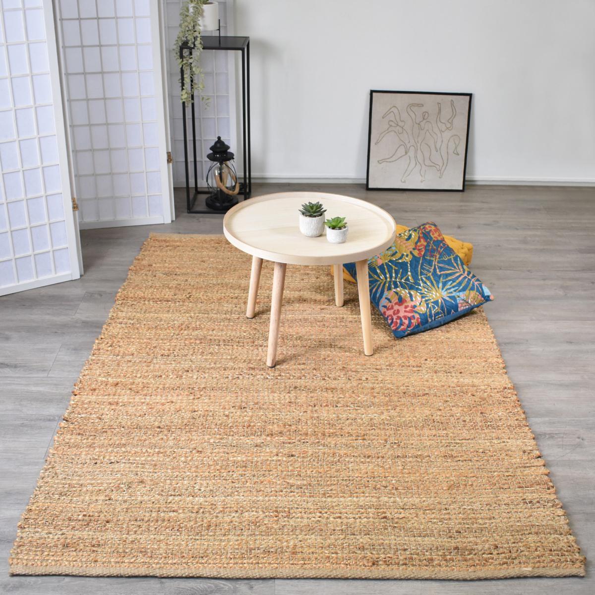 Tapis en jute fait à la main motif uni NATURE 1 beige, UN AMOUR DE TAPIS