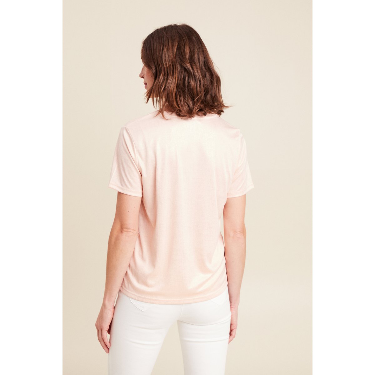 t-shirt droit court satiné col rond vieux rose, BREAL