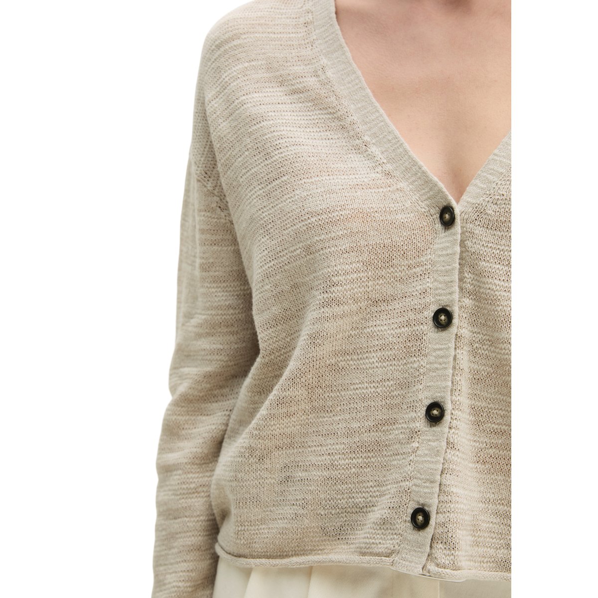Slub-Cardigan loose en mélange de lin et de coton beige, MARC O'POLO