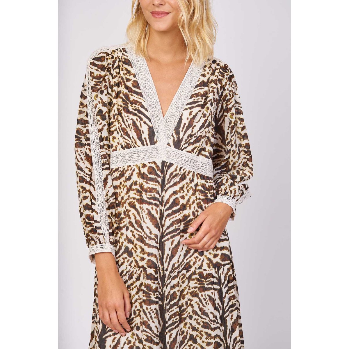 Robe longue imprimée crochet COSETTE marron, DERHY