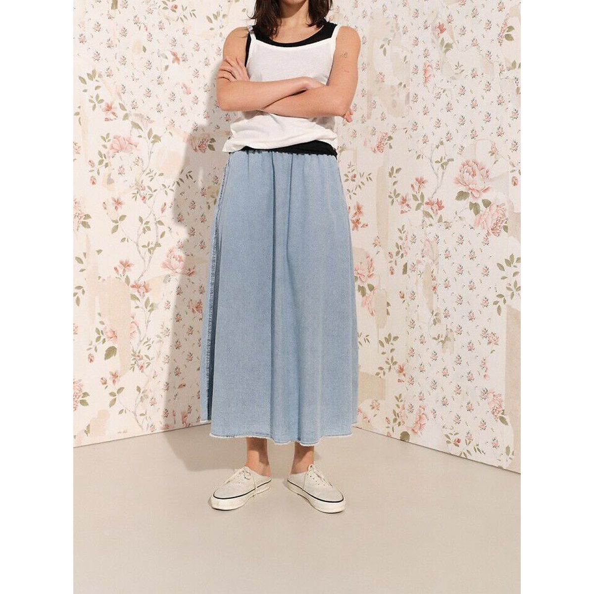Jupe longue en denim léger, PAYBOU bleu denim, AMERICAN VINTAGE