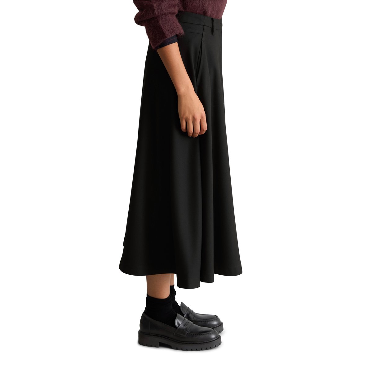 Jupe évasée en polyester recyclé, viscose et élasthanne noir, MARC O’POLO DENIM