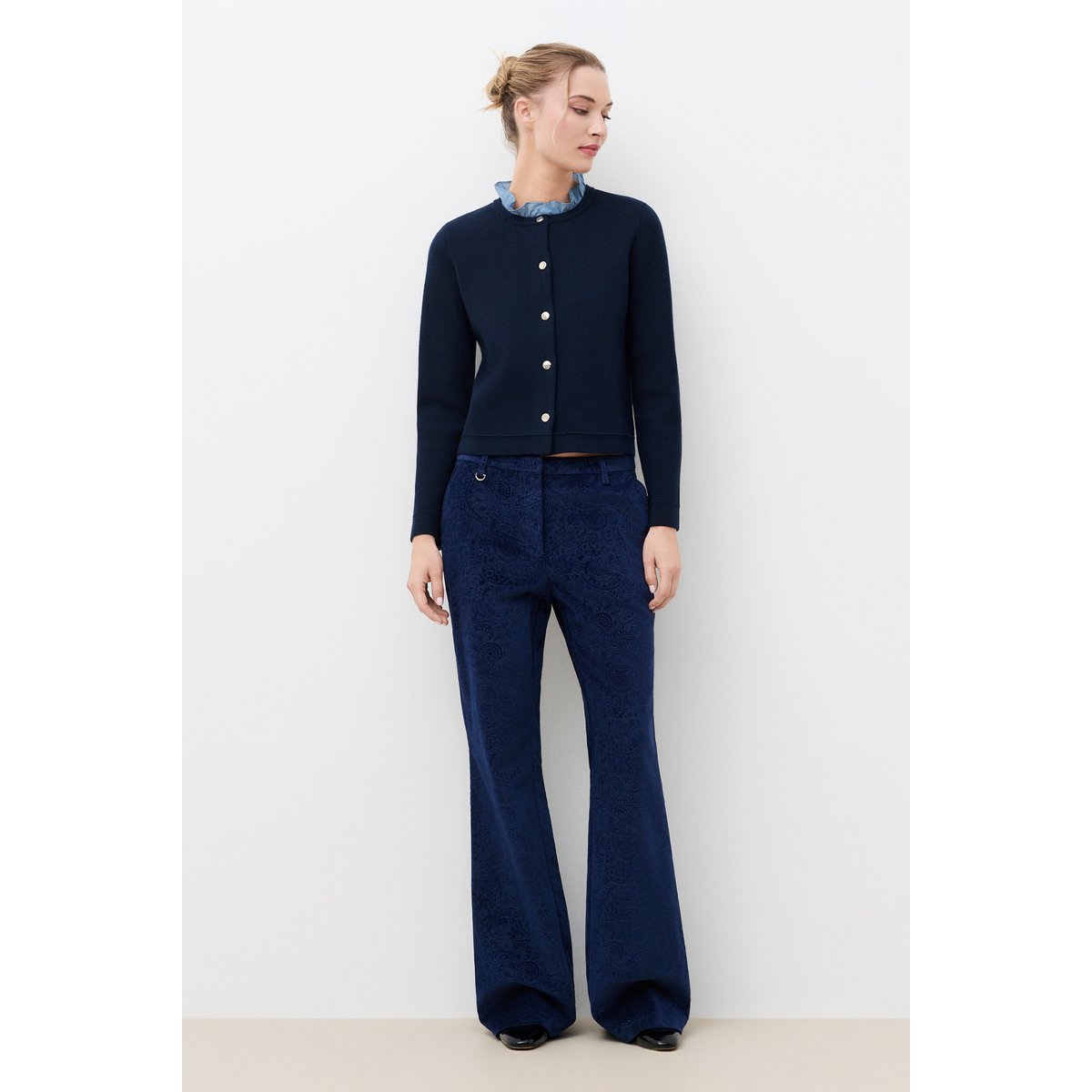 Pantalon large effet velours PCONNOR bleu marine, CAROLL