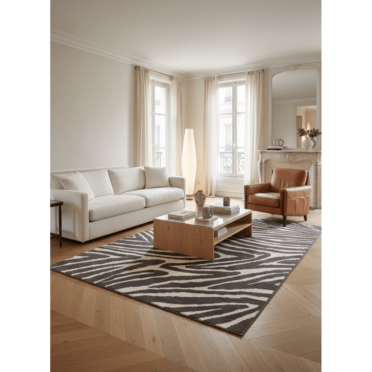 Tapis super doux effet zèbre BUFFON noir intense, AFK LIVING