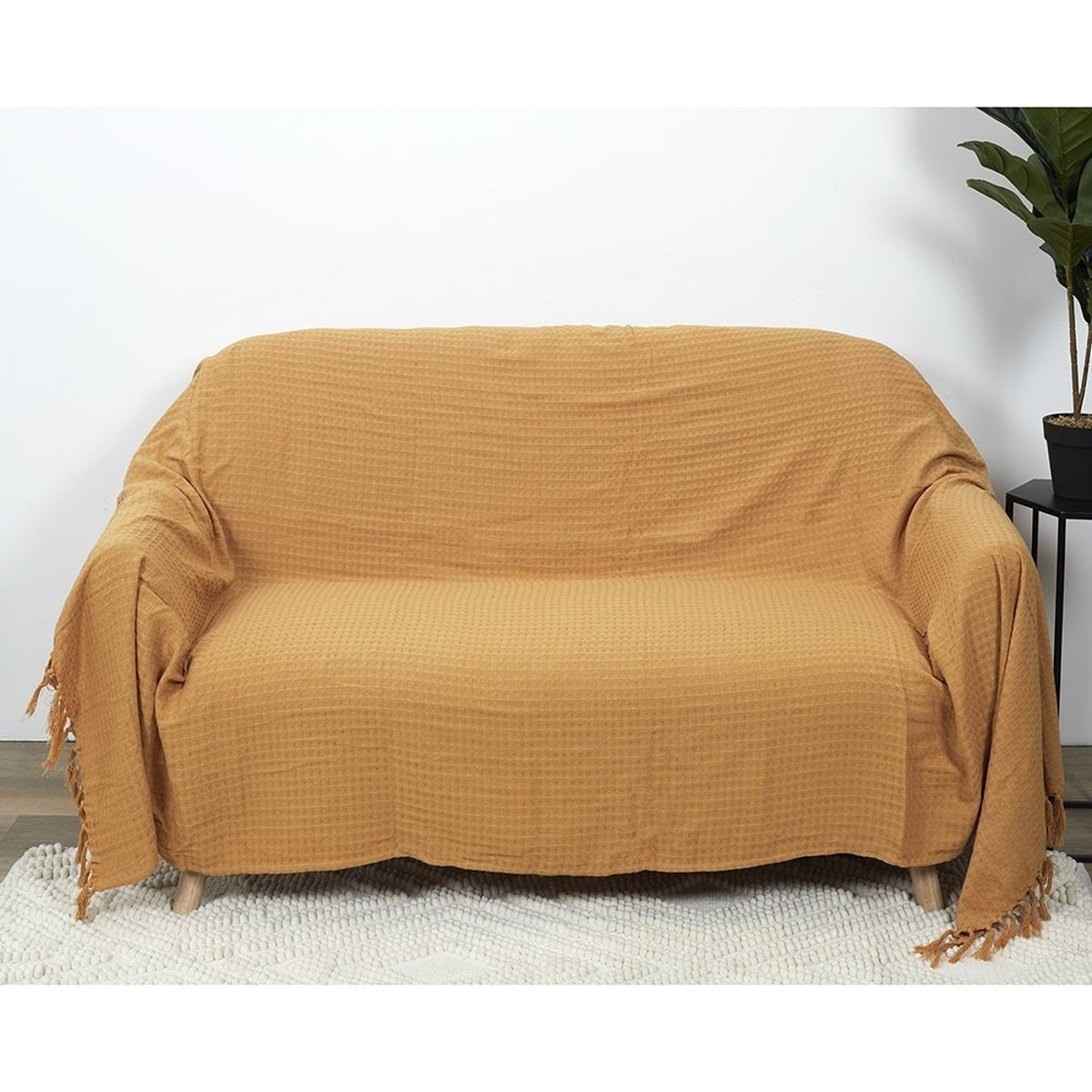 Jeté de canapé gaufré 170x250  ivoire jaune, DECORATIE