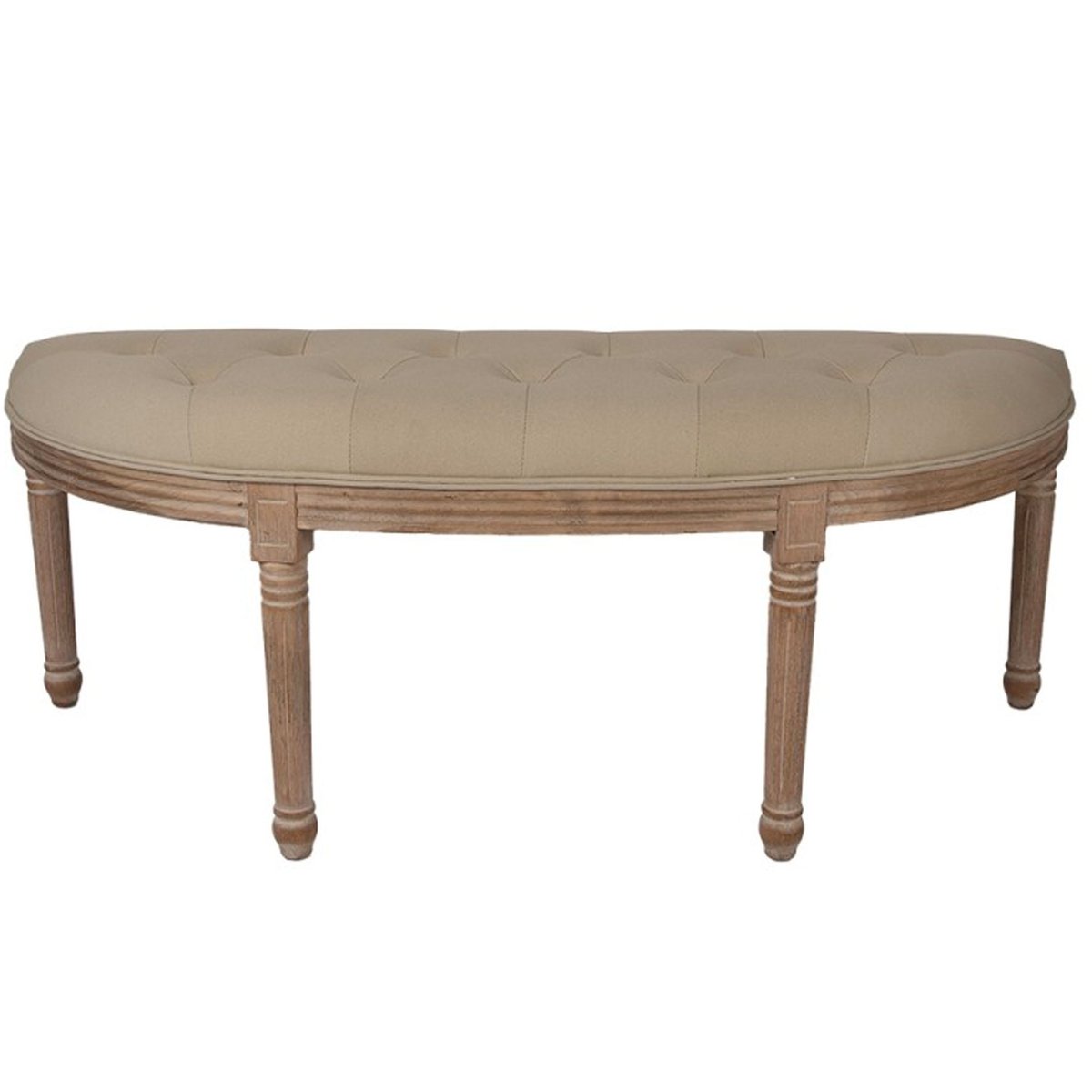 Banquette capitonnée classique demi-lune bois et tissu beige 125x41x48cm beige, WADIGA