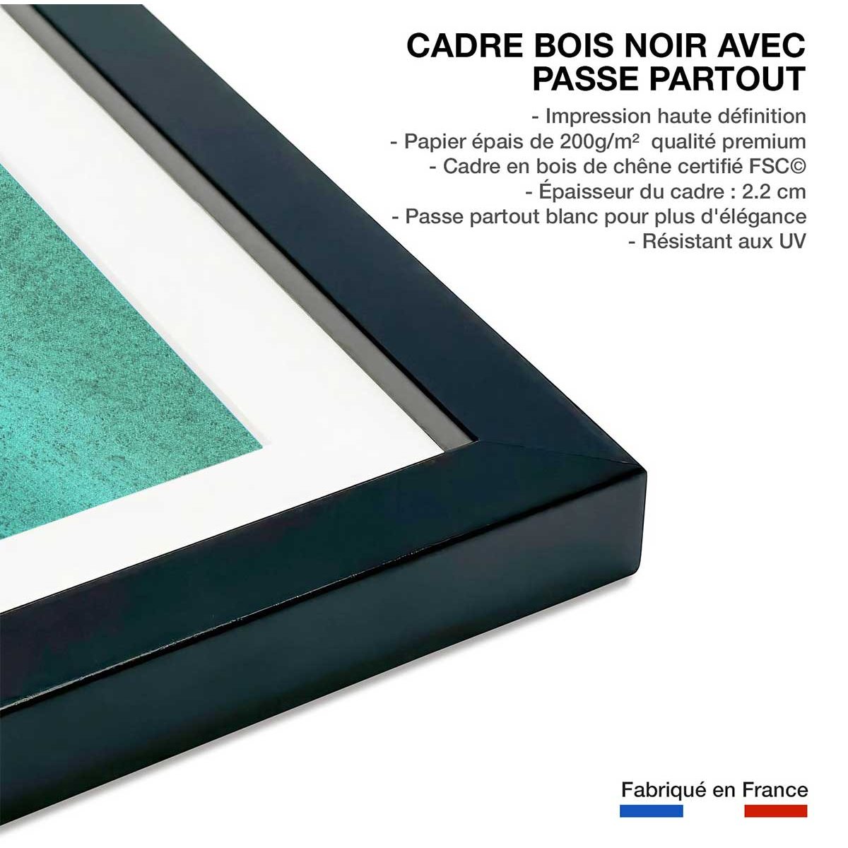 Poster blue lagoon affiche + cadre en bois - noir, HEXOA