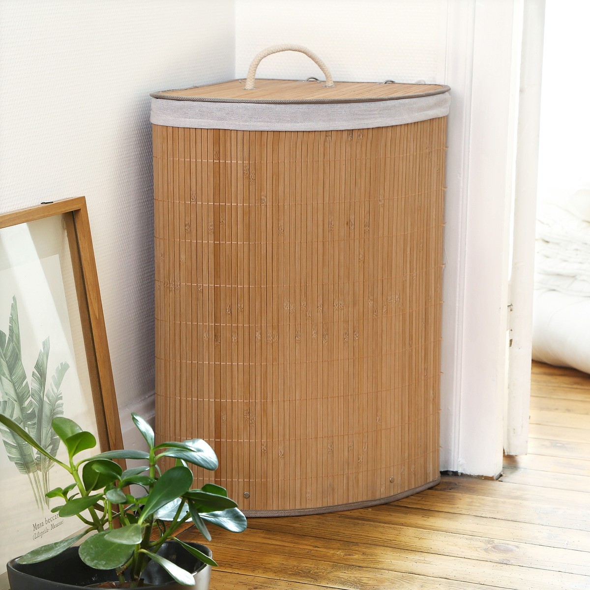 Panier à linge d'angle en bambou H60 cm - YSA bois clair, CALICOSY