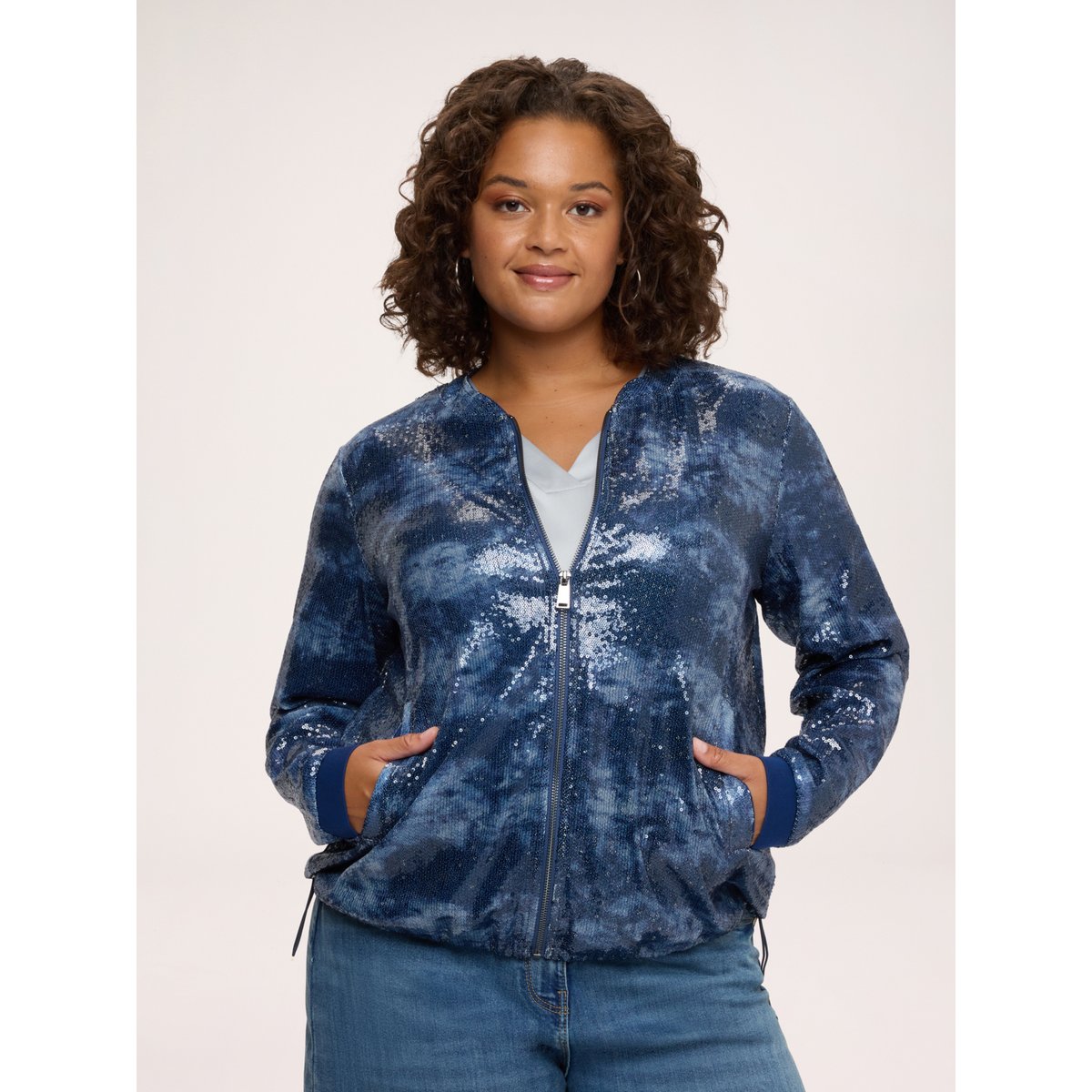 Sweat ouvert avec paillettes bleu, FIORELLA RUBINO
