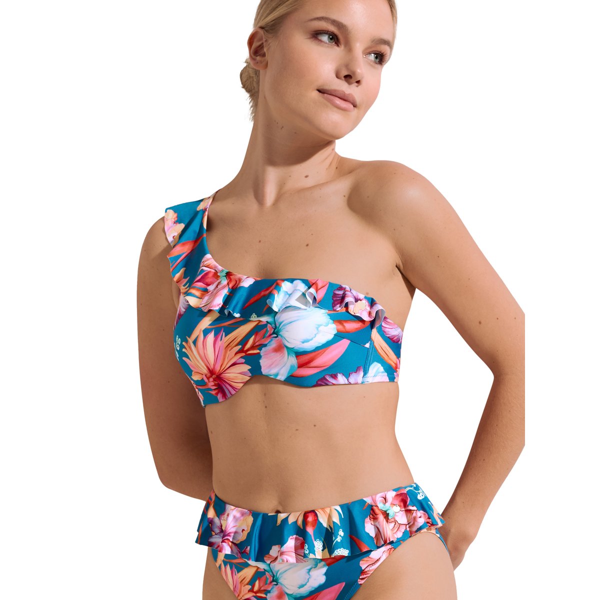 Haut maillot de bain asymétrique préformé Rimini bleu, LISCA