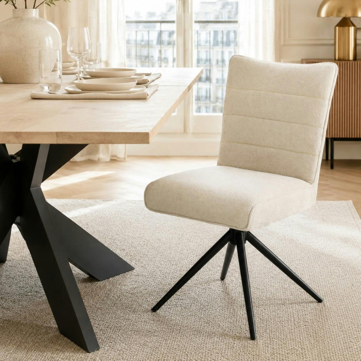 Chaise en tissu texturé pivotante (lot de 2) RIVANO beige, PIER IMPORT