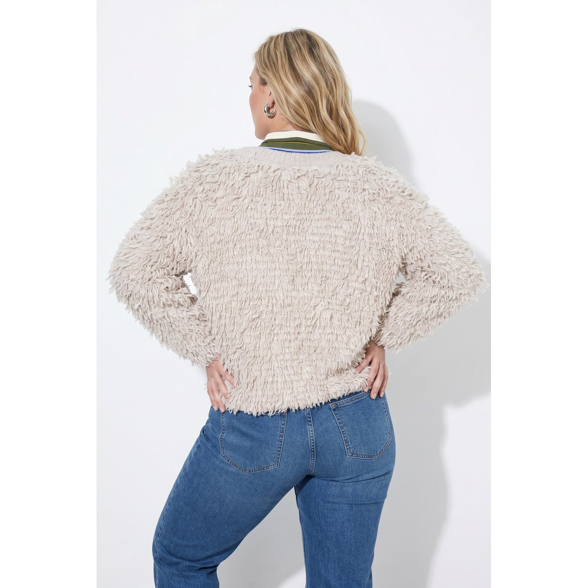 Cardigan en fil fantaisie, coupe Boxy Fit beige mélangé, ULLA POPKEN