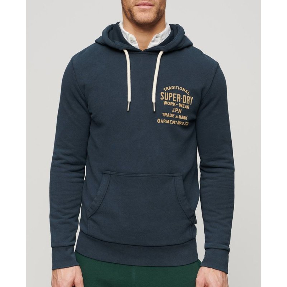 Sweat à capuche Workwear à motif floqué sur la poitrine bleu marine éclipse, SUPERDRY