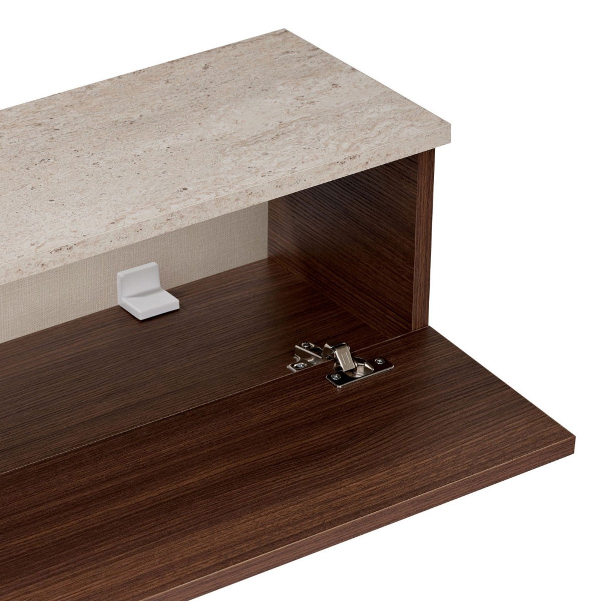 Meuble tv suspendu 2 portes en bois et effet travertin L140cm- YARA bois foncé, DRAWER