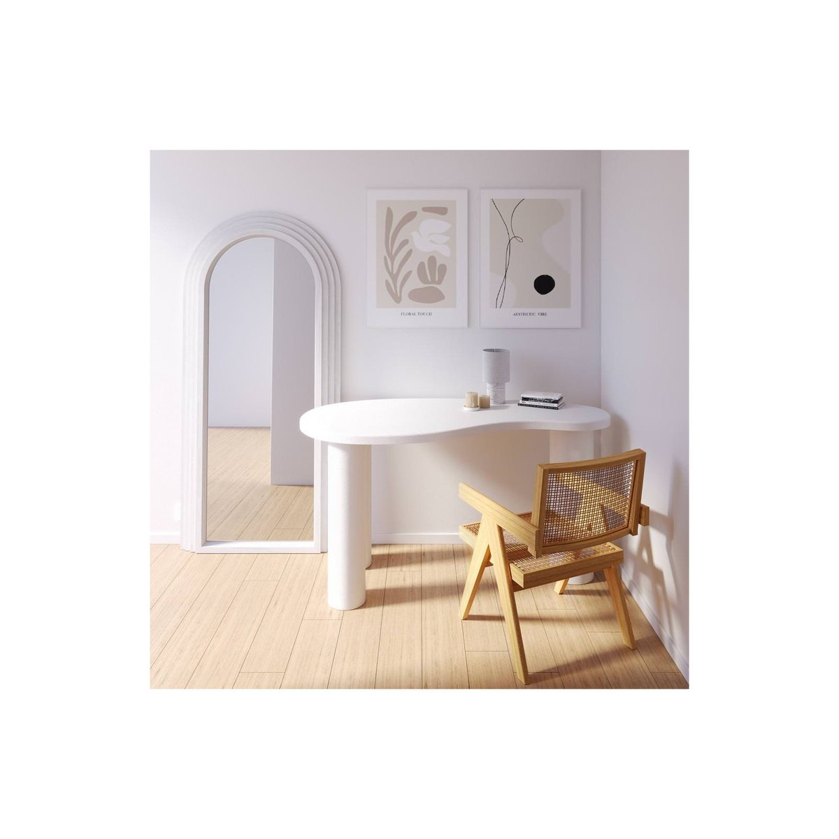 Console bureau plateau arrondi, MOLYA blanc cassé, RECOLLECTION