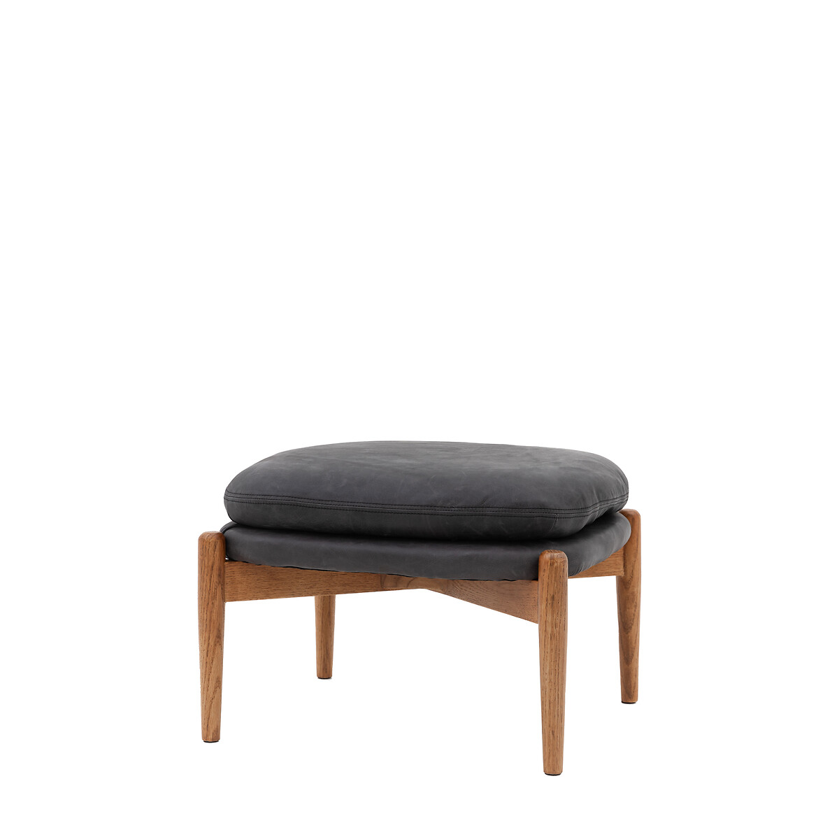 Fairfield Mid-Century Leather Footstool ebony black, ÉDITÉ