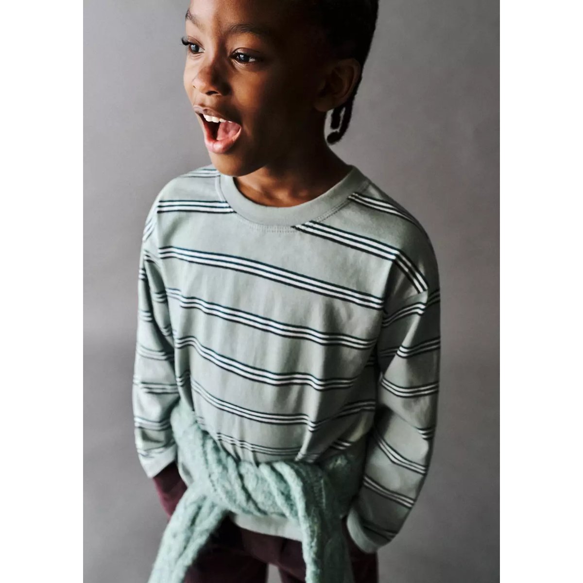 T-shirt 100 % coton rayures vert d´eau, MANGO BABY