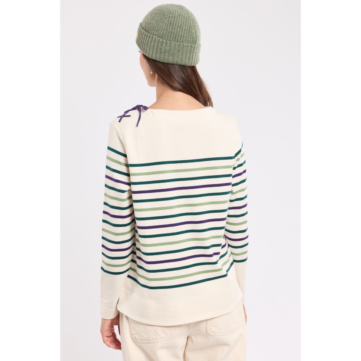 Marinière épaule avec lacet en coton nature/dark sea/amazon/mel, ARMOR-LUX