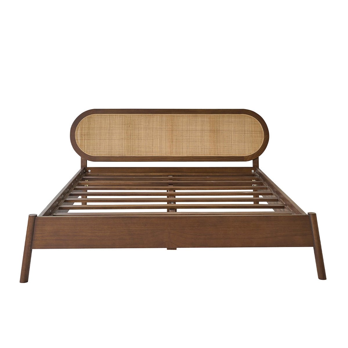 Lit en bois massif et cannage finition noyer 160 cm avec sommier LILA marron, BERAH GETAH