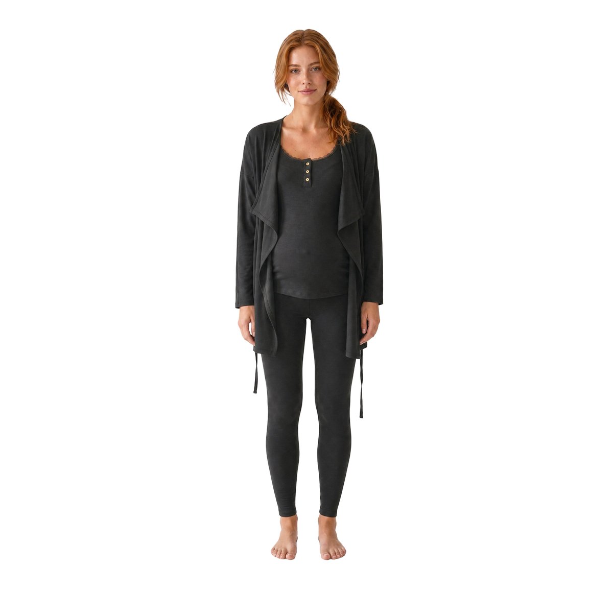 Ensemble 3 pièces homewear grossesse et allaitement anthracite, VERTBAUDET