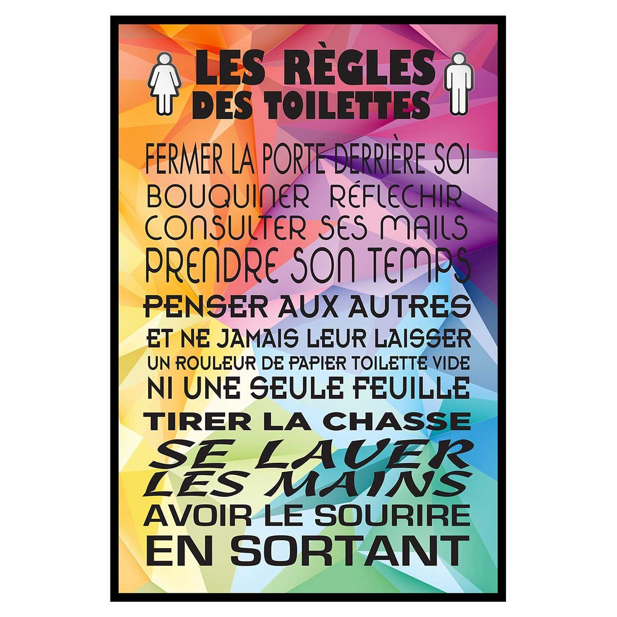 Affiche encadrée règles des toilettes version colorée affiche + cadre en métal - noir, HEXOA