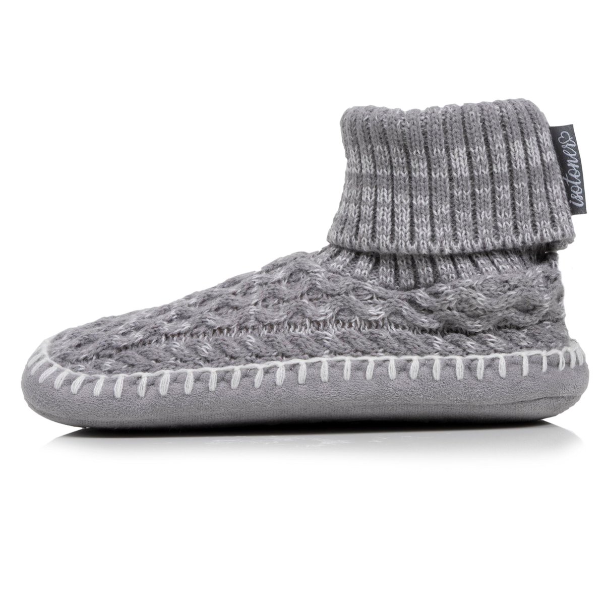 Chaussettes d'intérieur maille torsadée, picots antidérapants gris, ISOTONER