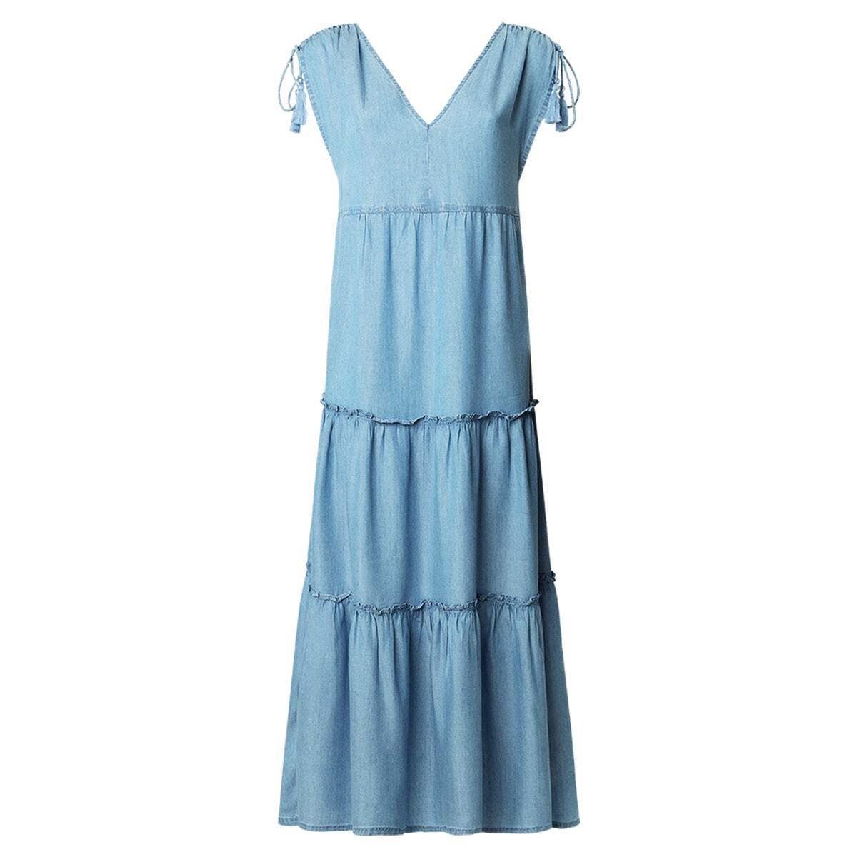 Robe Longue À Col V bleu, PEPE JEANS