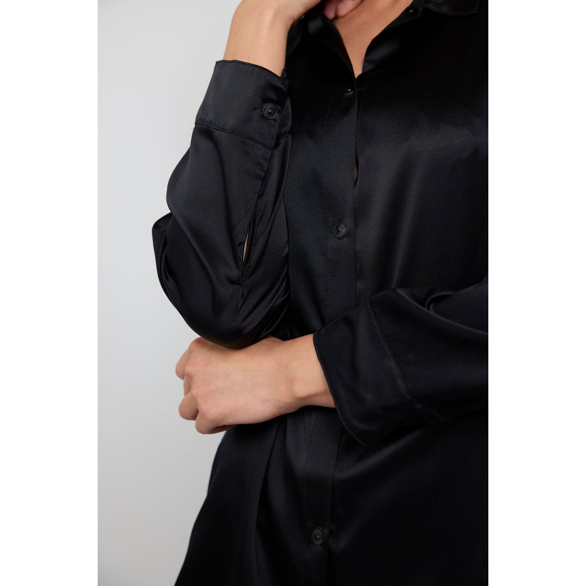 Chemise de nuit en soie SILK'N MOON noir, MAISON LEJABY