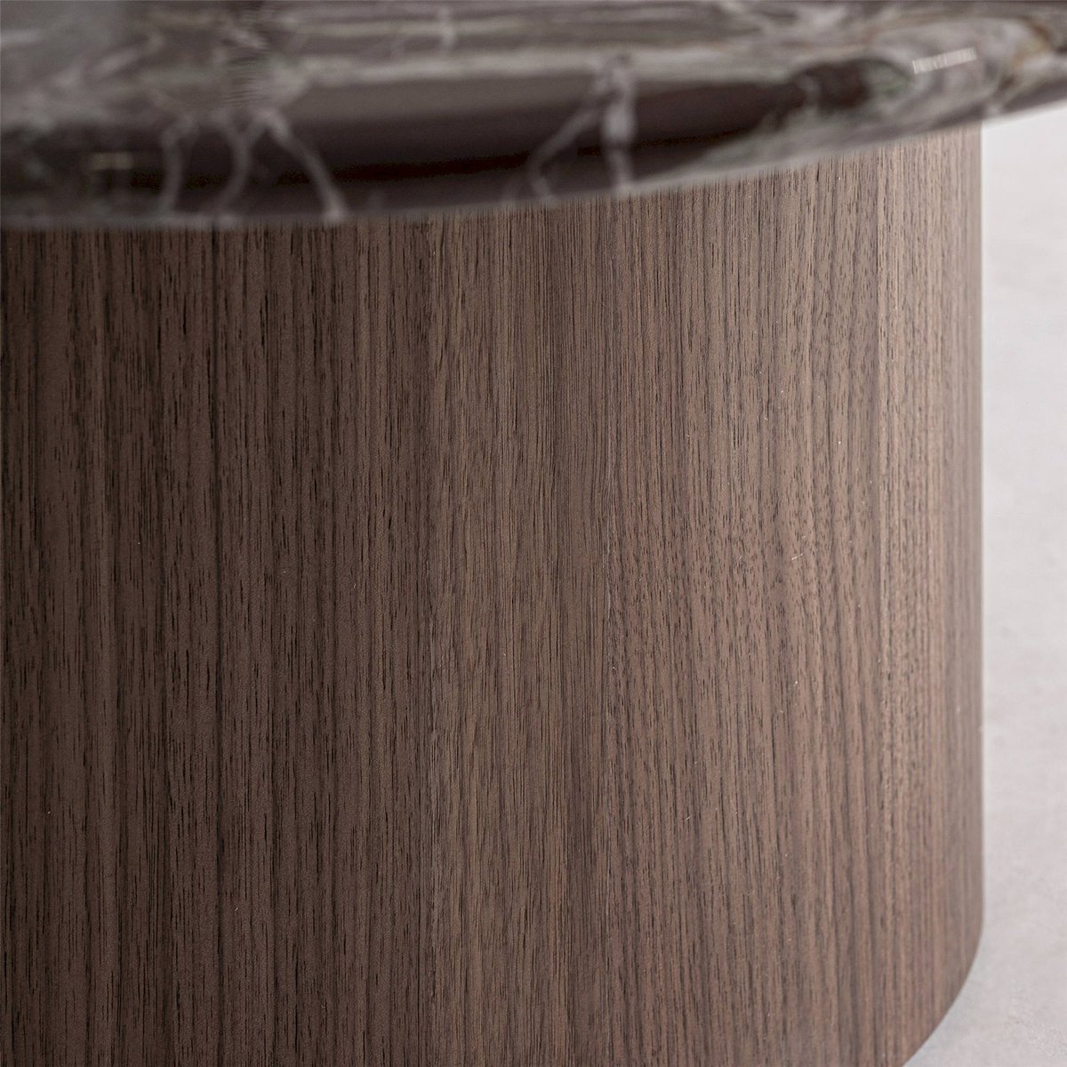 Table basse contemporaine en marbre rouge foncé et noyer brun, RECOLLECTION