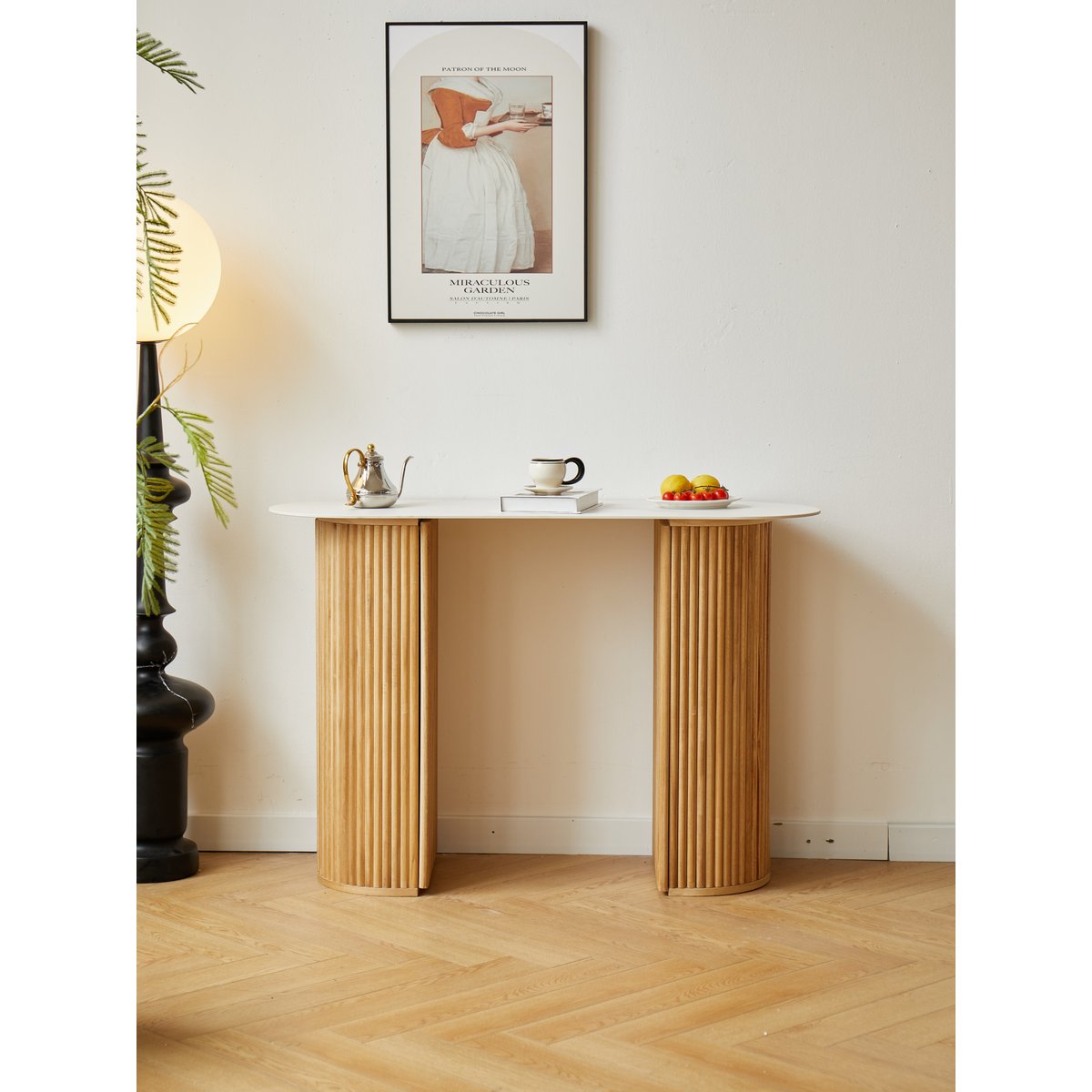Console en bois, PIREUS marron et marbre, NORDLYS
