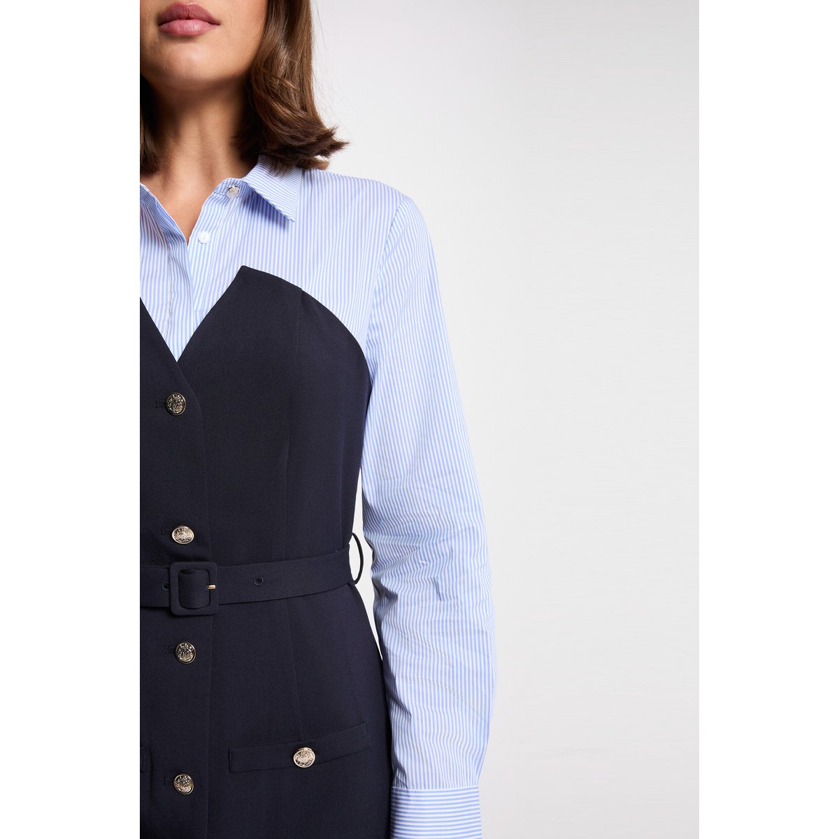 Robe courte effet 2-en-1 bleu marine, MORGAN