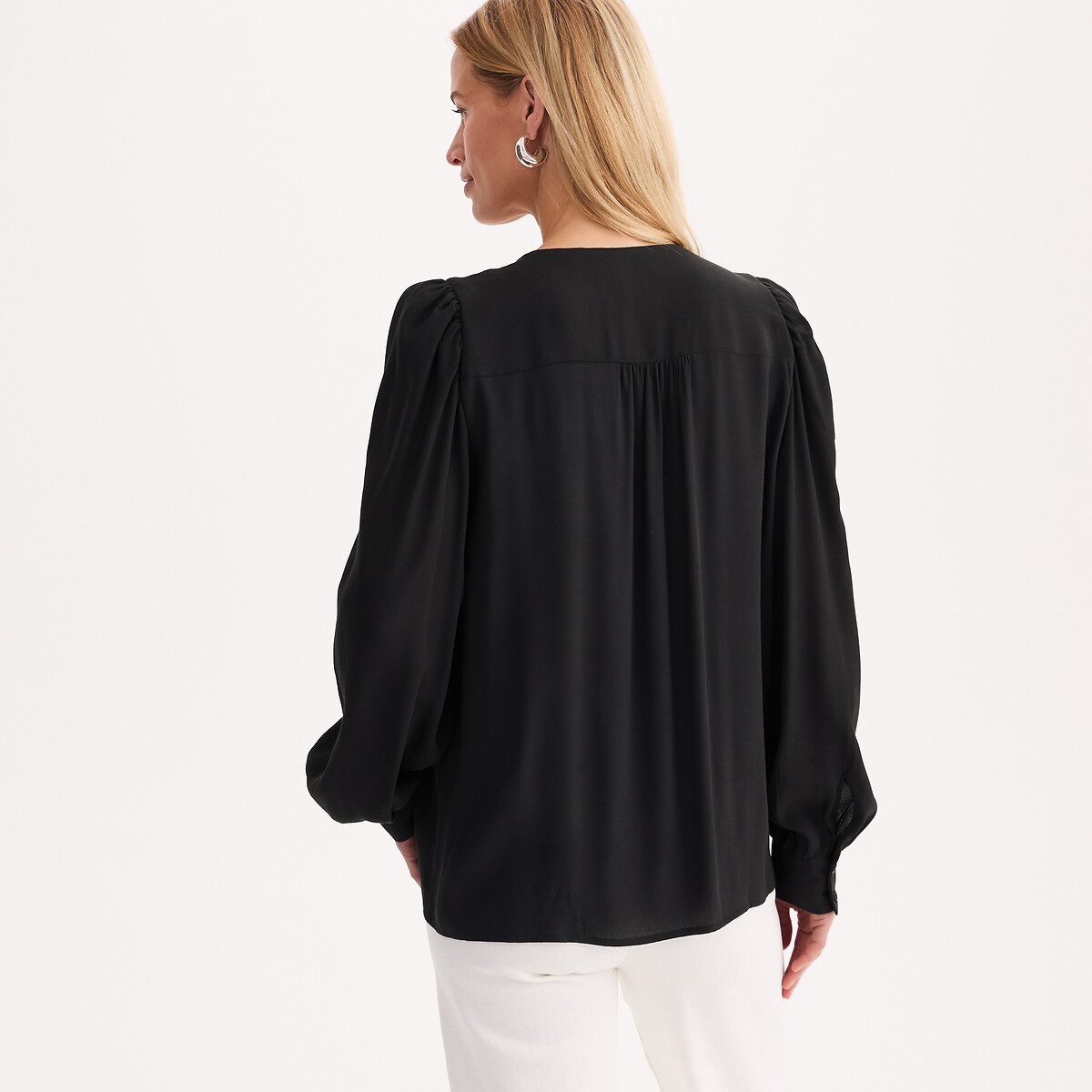 Blouse col V, manches longues noir, ANNE WEYBURN