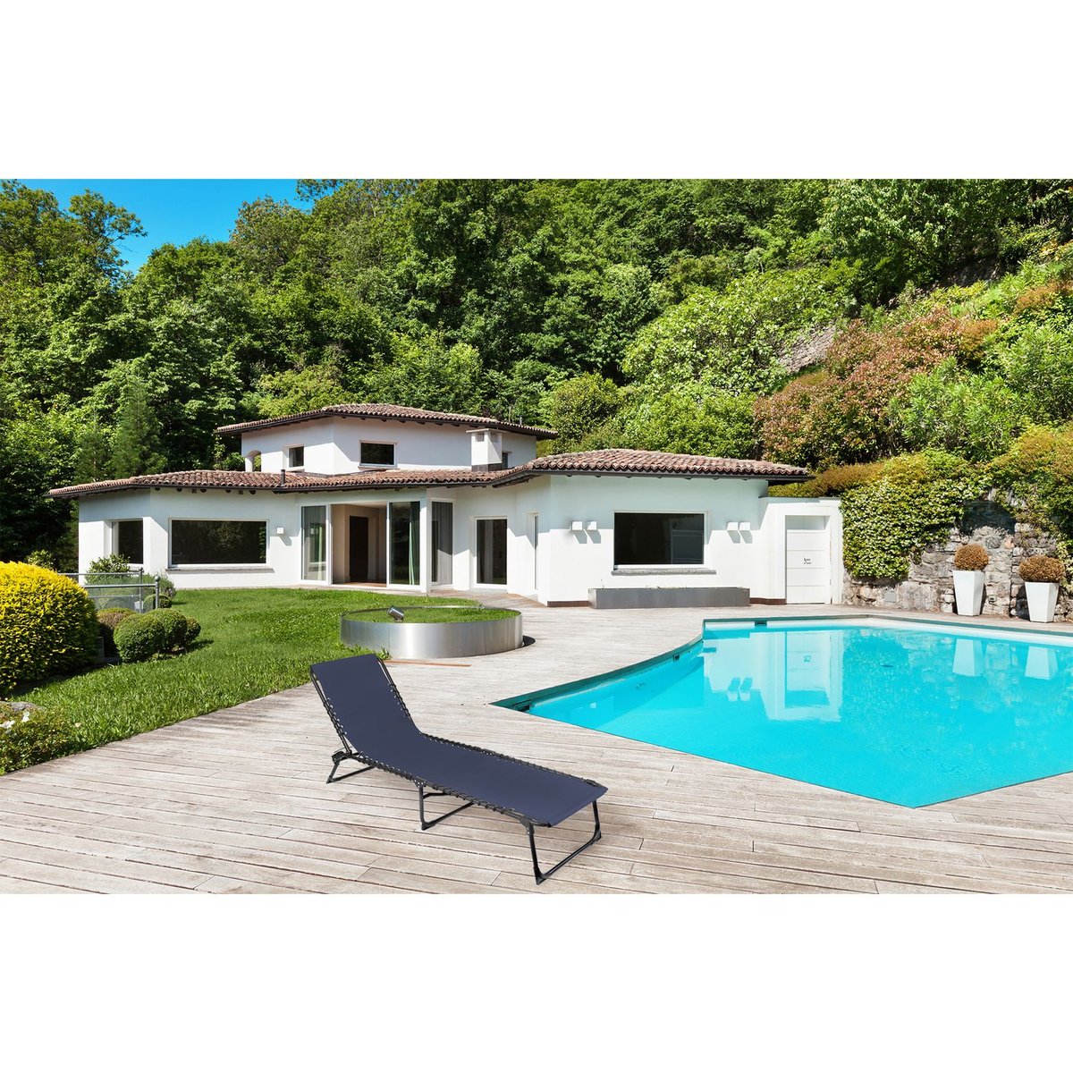 Lot de 2 bains de soleil pliables en acier et textilène bleu, TOILINUX