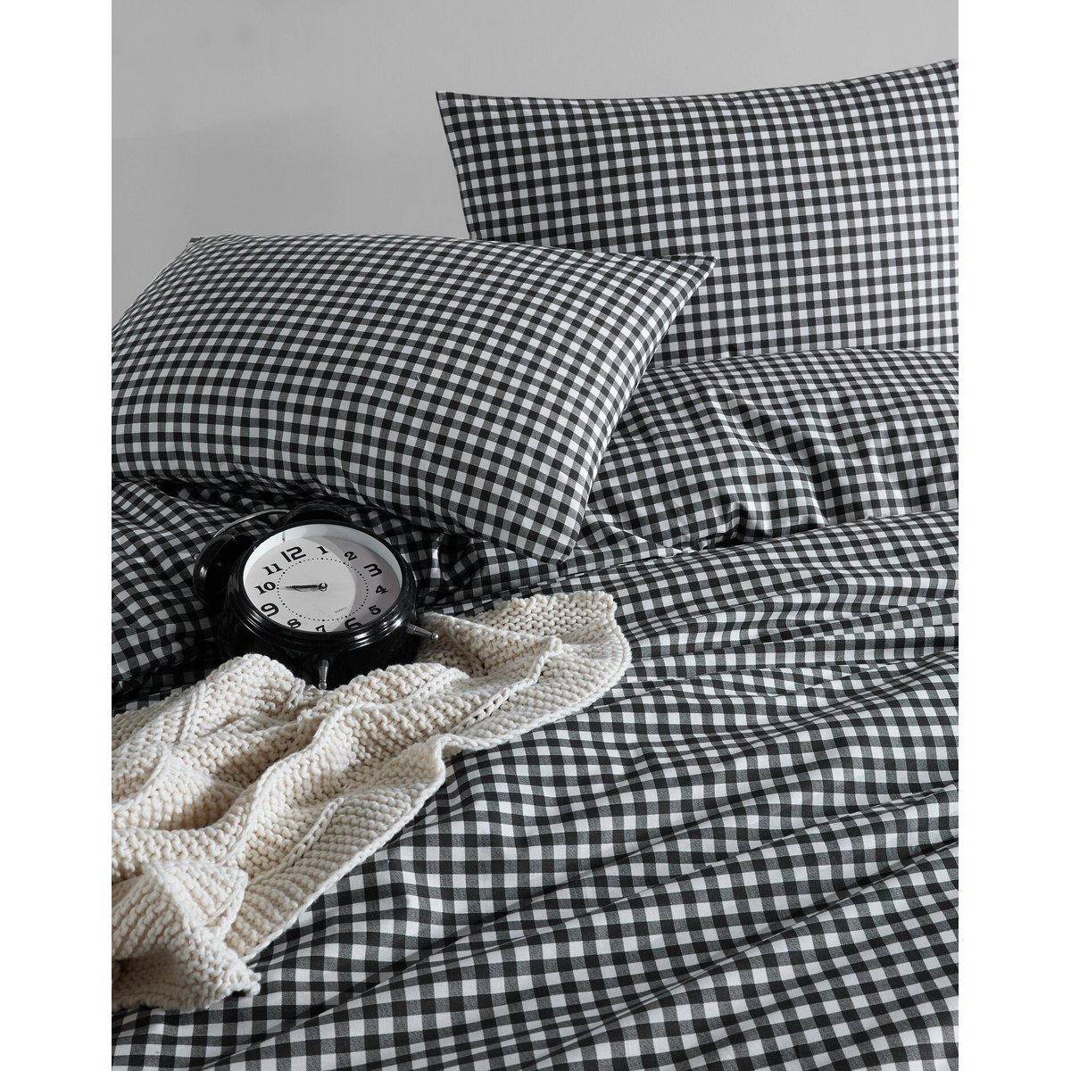 Parure Housse de couette 3 pcs 240x220 cm 100% coton 57 fils imprimé."Vichy marine" bleu, C DESIGN HOME TEXTILE