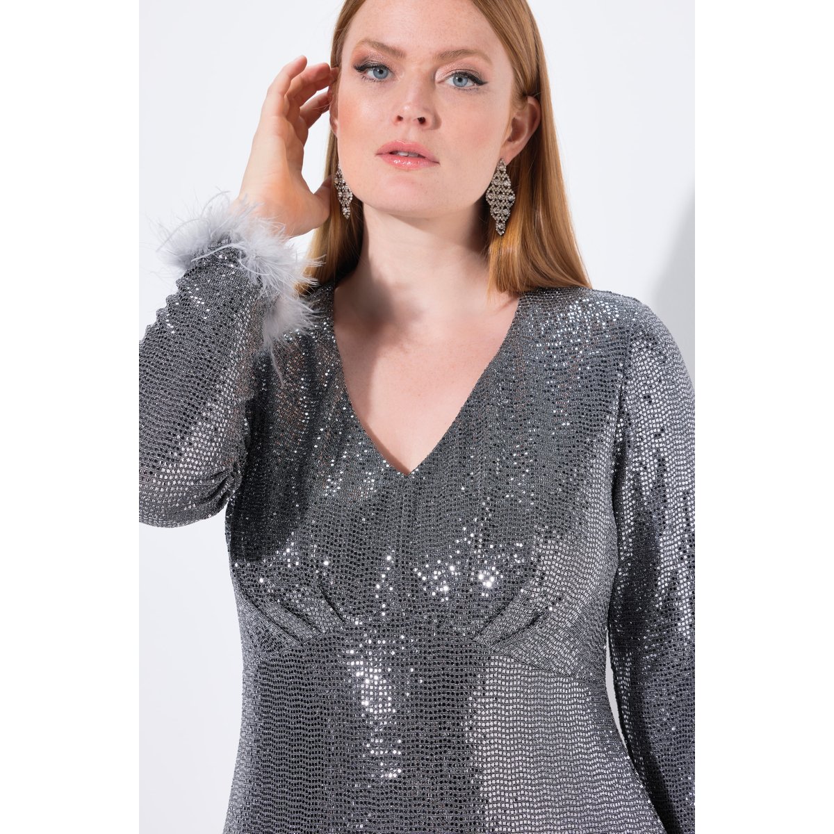 Robe bodycon à paillettes argent, ULLA POPKEN