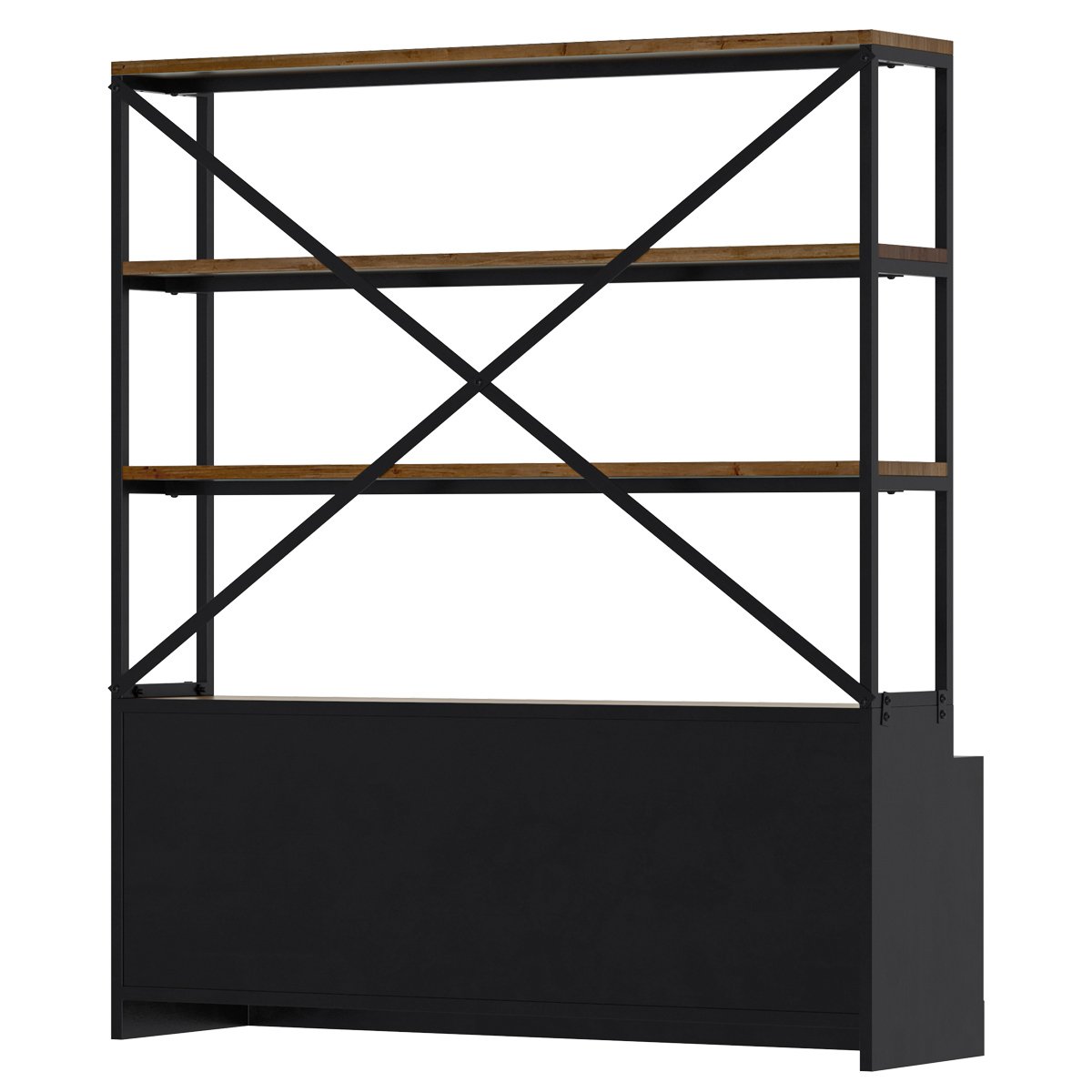 Bibliothèque 160 cm en bois et métal - GOA bois foncé et noir, MAISON PAVANE