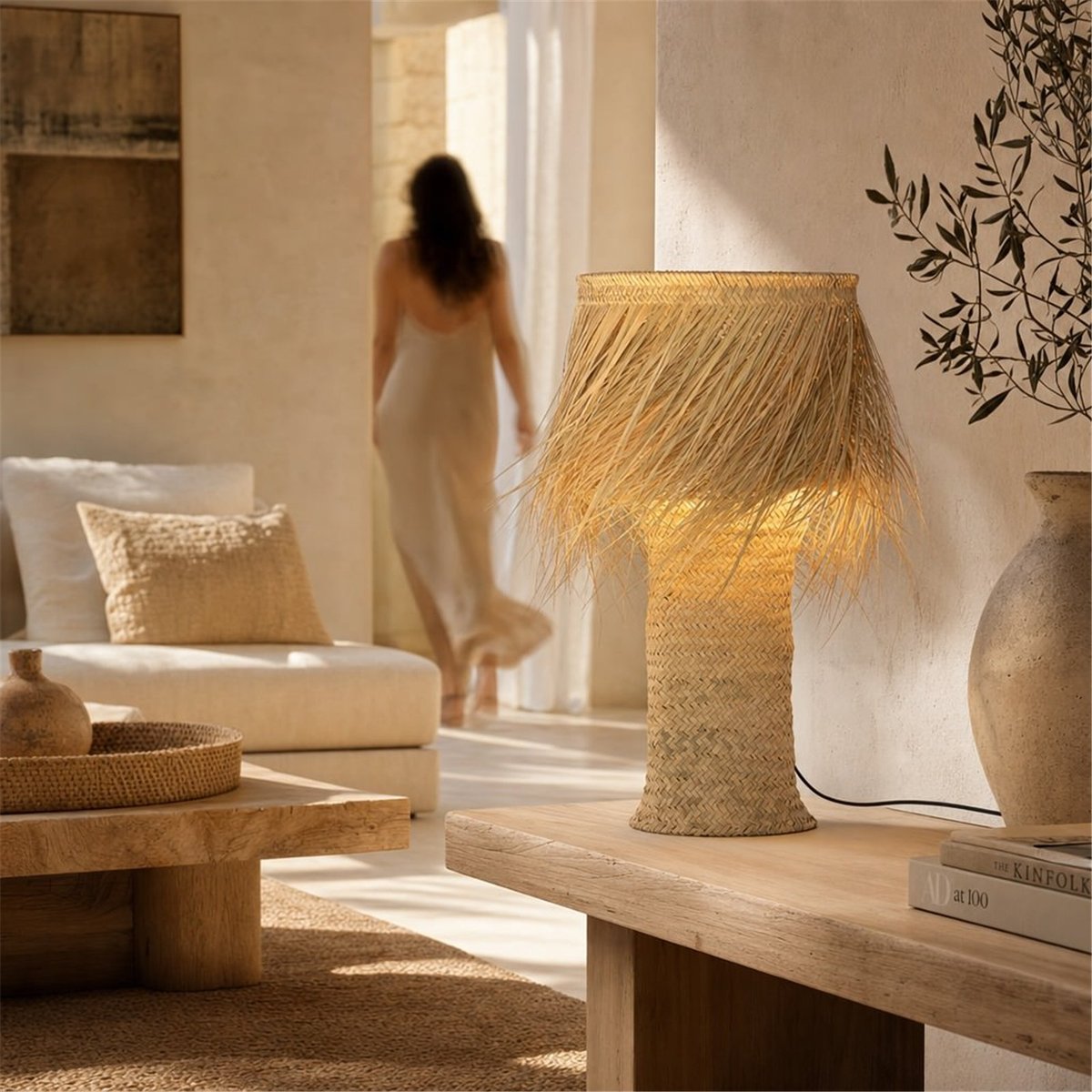 Lampe de table en sparte tressé naturel, RECOLLECTION