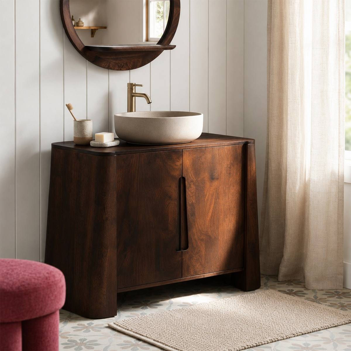Meuble sous vasque en bois de manguier LIRIEL bois foncé, MADE IN MEUBLES