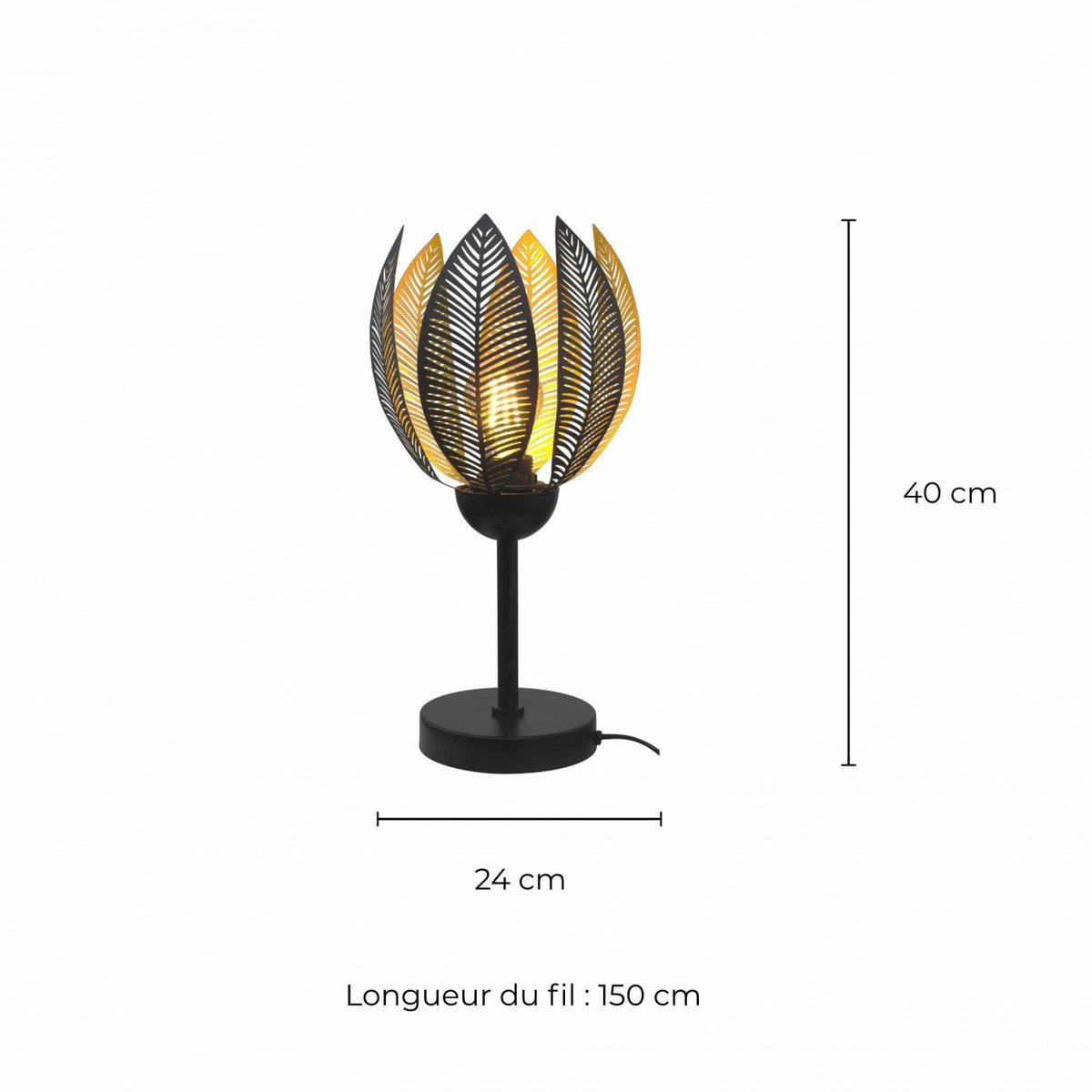 Lampe à poser en métal perforé, VESCA noir et doré, C-CREATION