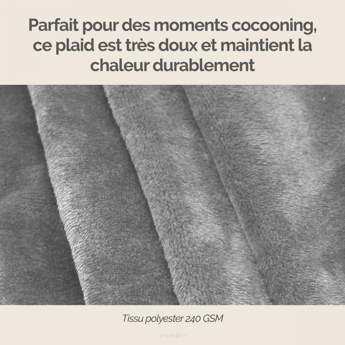Couverture, plaid polaire, jeté de canapé gris, VIVEZEN